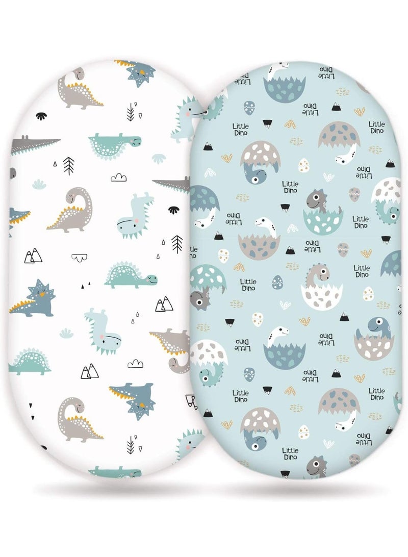 Stretch Ultra Soft Fitted Bassinet Sheet Set 2 Pack，Universal Cradle Sheet Set for Rectangle, Oval, or Hourglass Bassinet Pad/Mattress,Happy Dinosaurs for Girls and Boys - Image 1